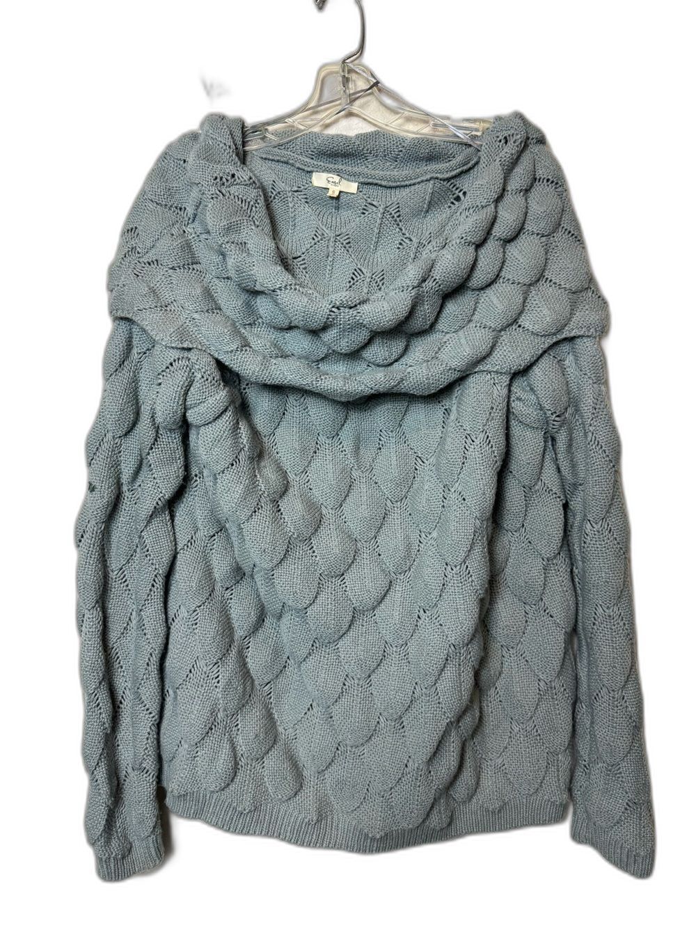 Easel Cozy Cable Knit Cowl Neck Sweater Light Blue Textured Scalloped Women’s S